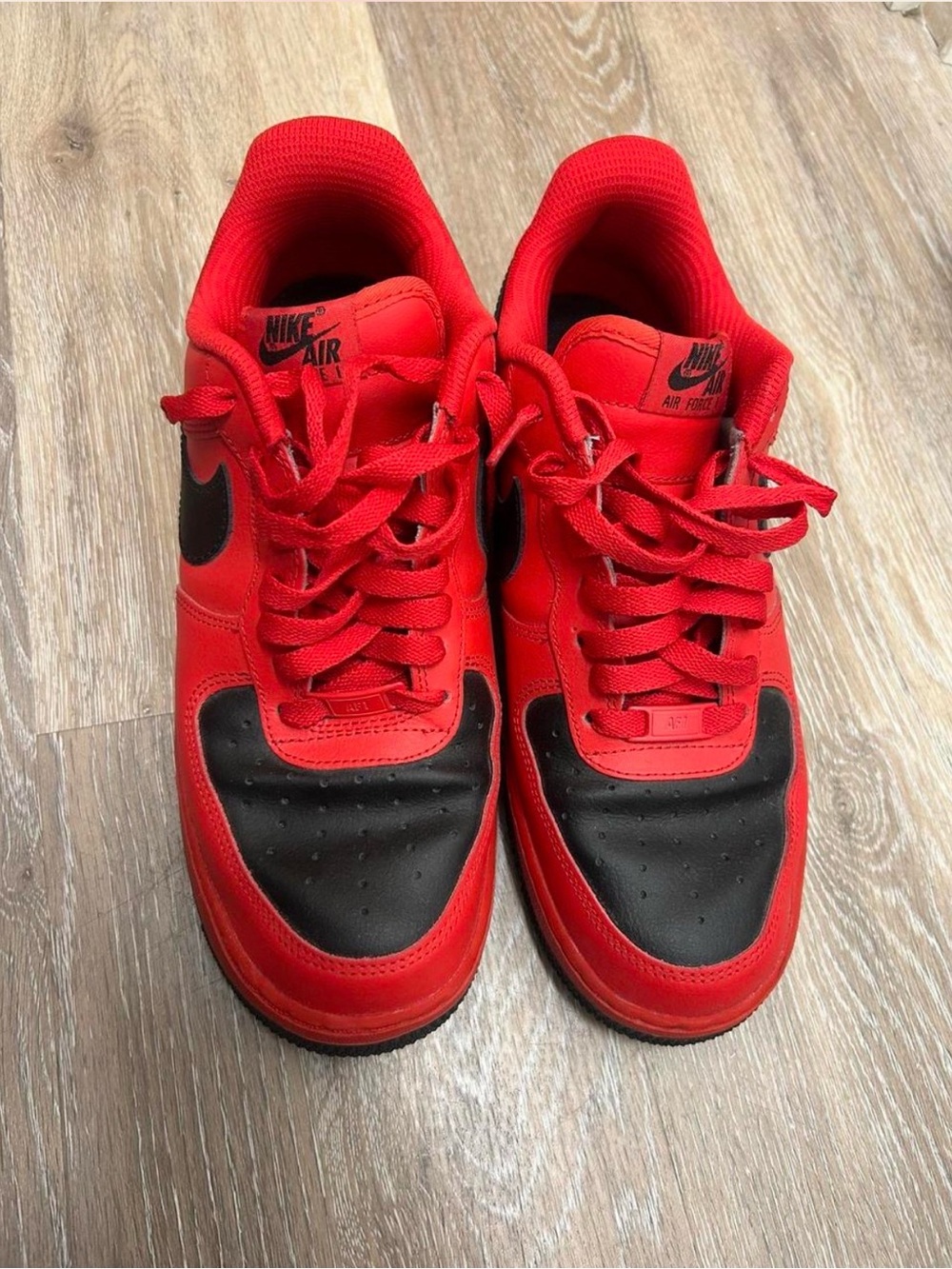 Nike Red and Black Air Force 1 Low-Top Sneakers